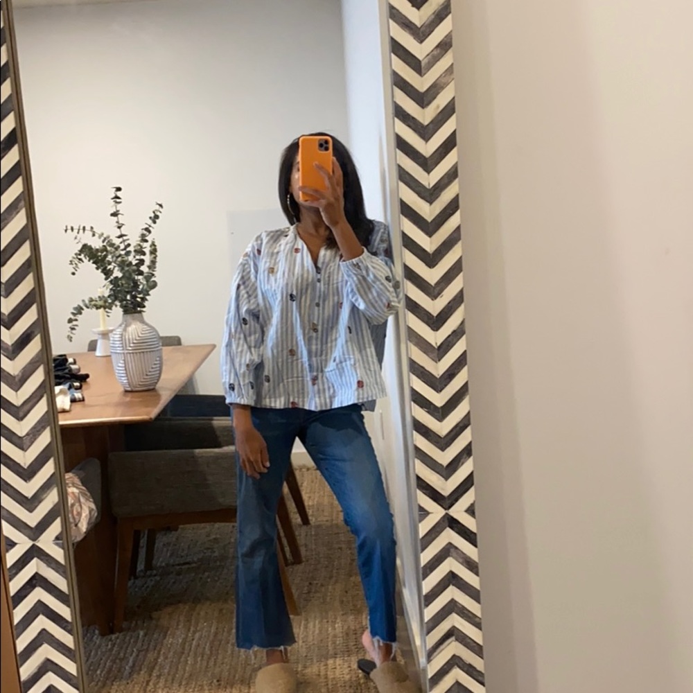 Anthropologie Striped Linen Button Down Tunic